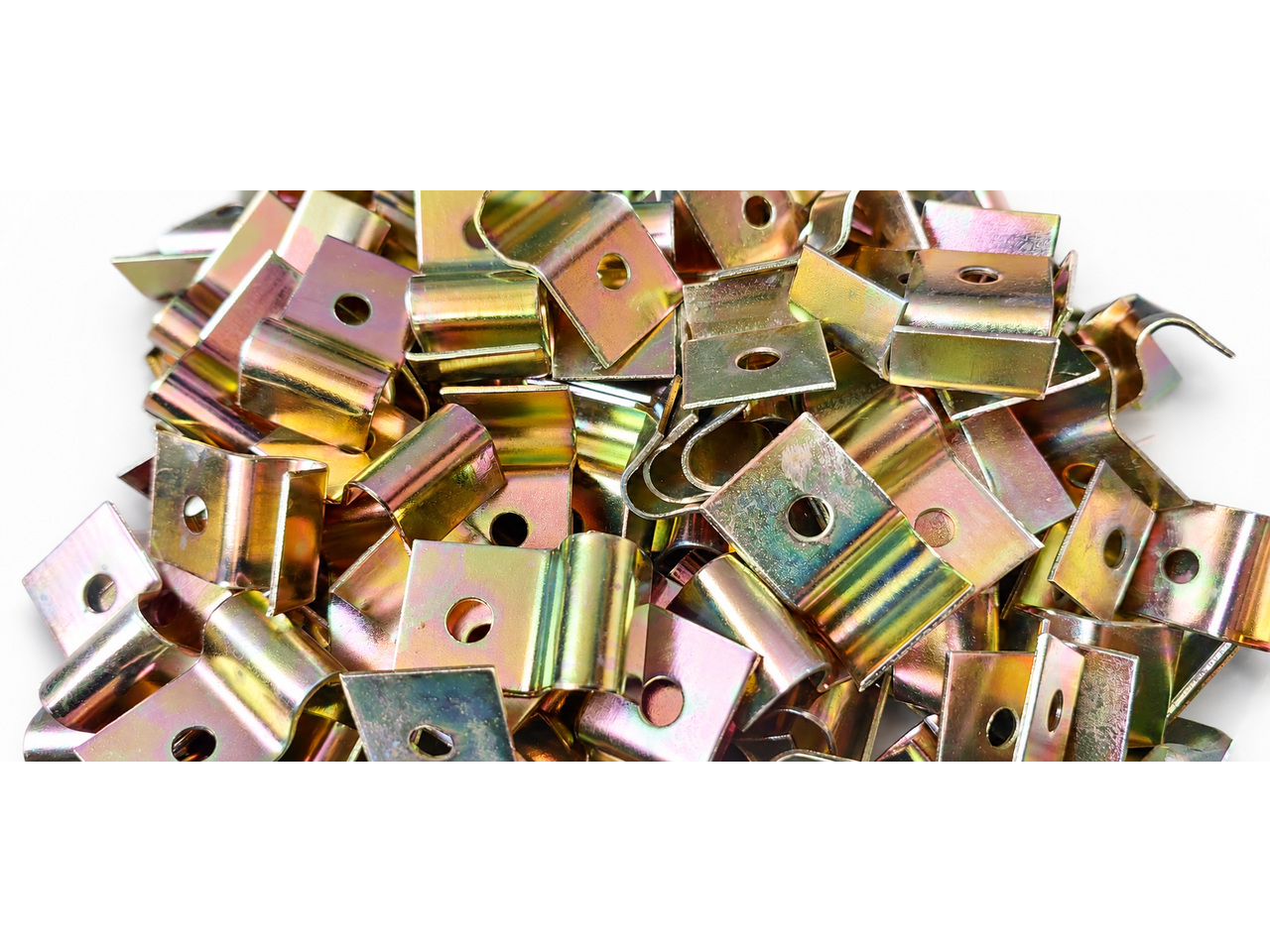 Metal mounting clips with a yellow zinc finish