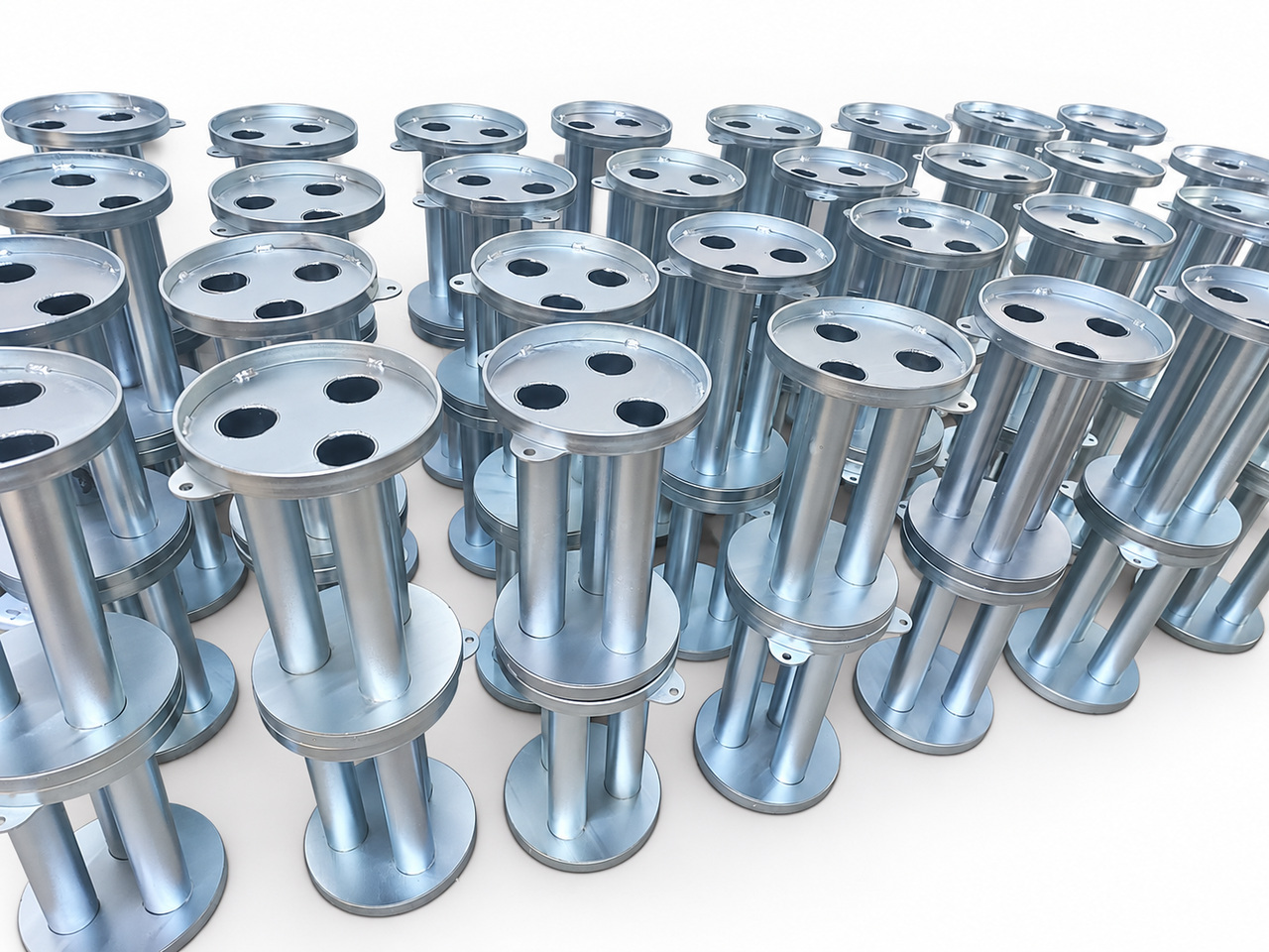 Blue-passivated circular metal assemblies with round end plates